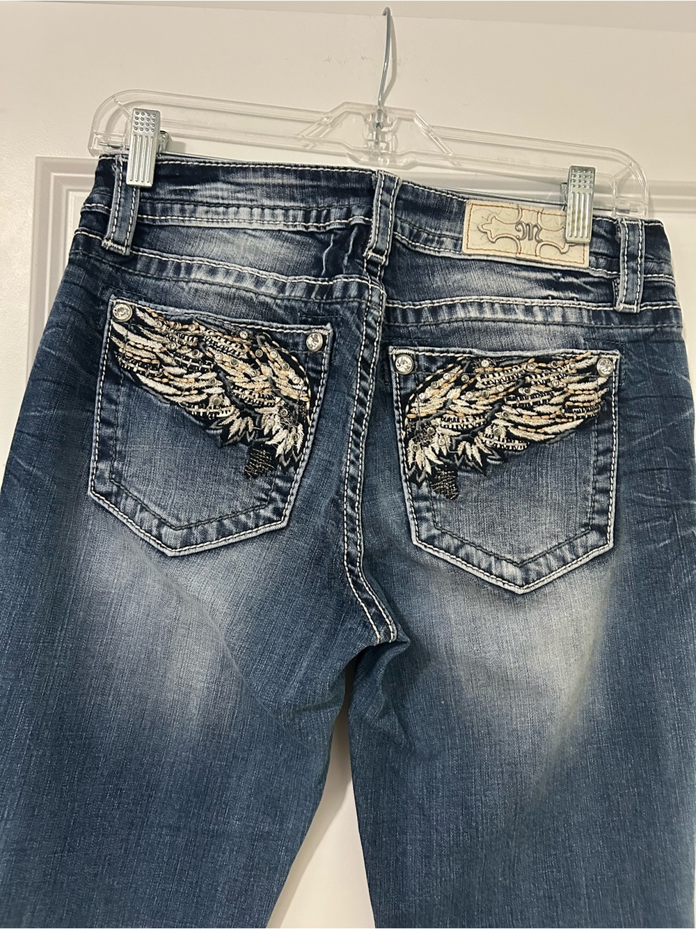 Miss Me Embellished Wing Pocket Dark Blue Women's Jeans Size 28x32